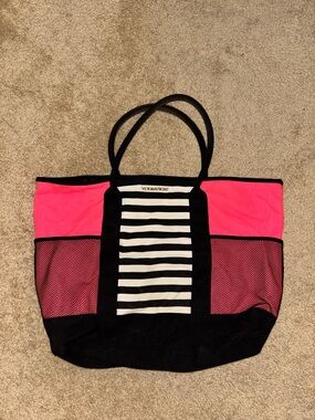 Victoria's Secret Hot Pink, Black & White Striped Tote